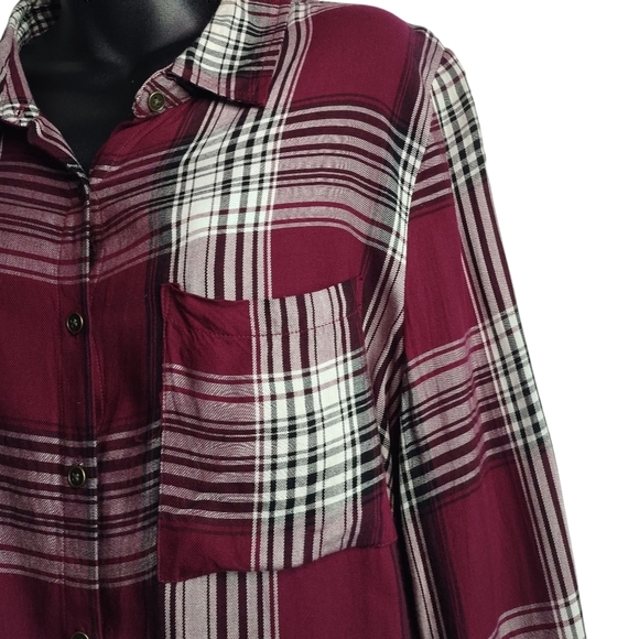Forever 21 Womens Burgundy White Long Sleeve Plaid Button Up Shirt Plus Sz 2X - Picture 5 of 8